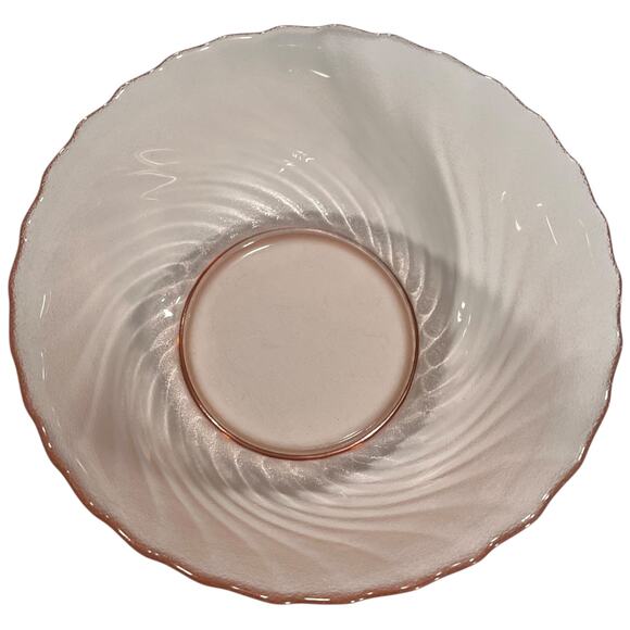 Glcoloc Vintage Pink Frosted Glass Swirl Bowl Ruffled Edge Collectible - Picture 5 of 10